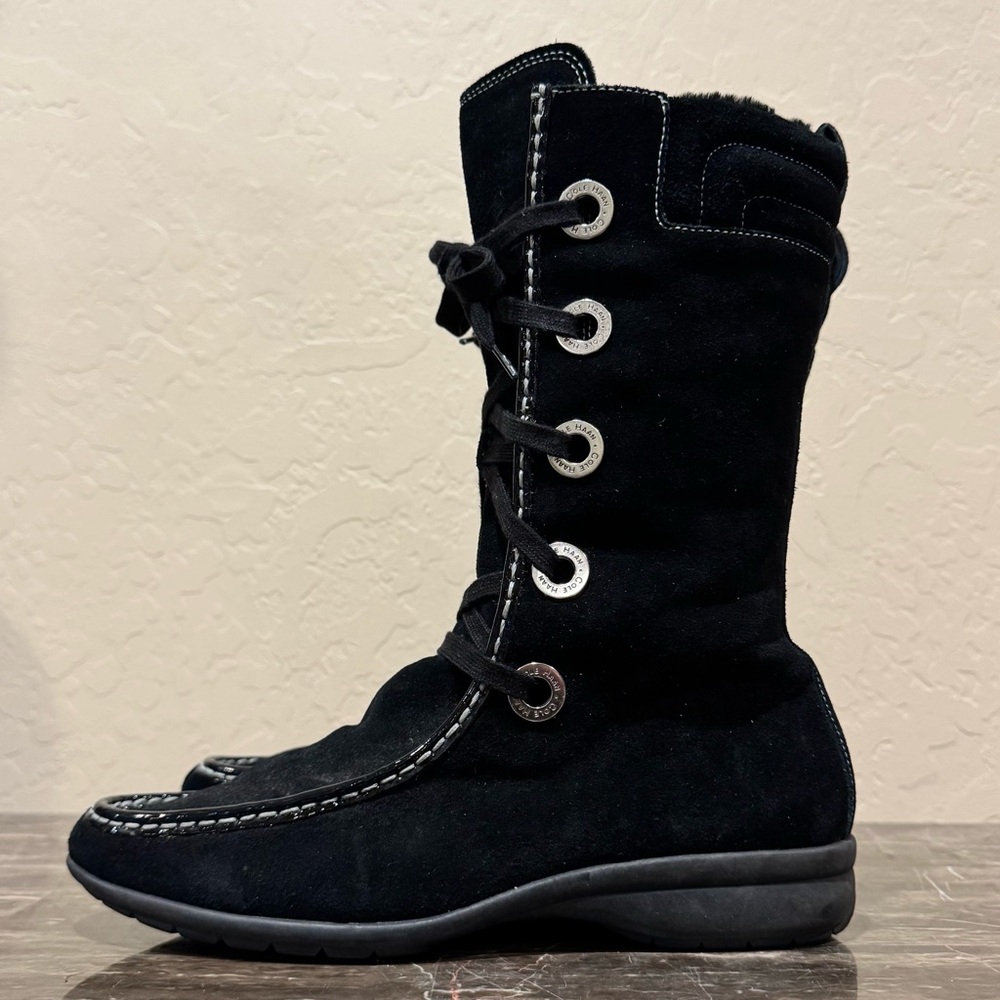 Cole Haan Waterproof Black Suede Moccasin Boots